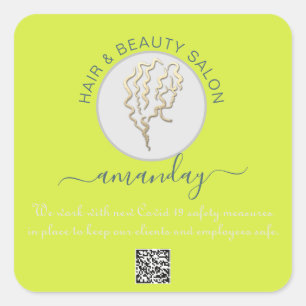 Adesivo Quadrado Beauon Salon Hair Covid Reabra Logotipo Cabelo QR