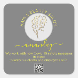 Adesivo Quadrado Beauon Salon Hair Covid Reabra Logotipo Cabelo QR 