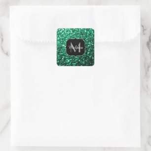 Adesivo Quadrado Beautiful Emerald Green glitter sparkles Monogram