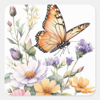 Adesivo Quadrado Beautiful Monarch Butterfly Watercolor