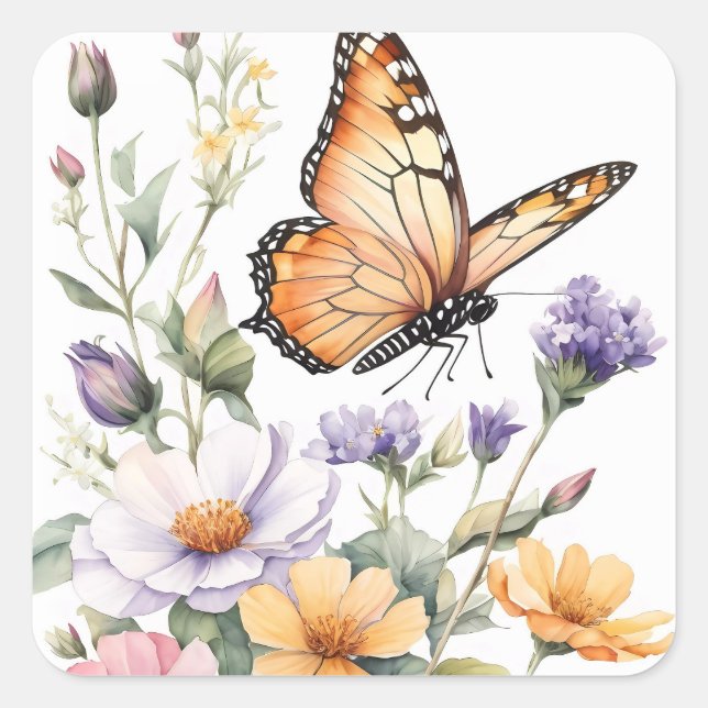 Adesivo Quadrado Beautiful Monarch Butterfly Watercolor (Frente)