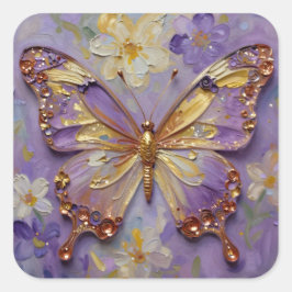 Adesivo Quadrado Beautiful Purple Butterfly and Flowers