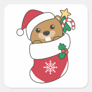 Adesivo Quadrado Beaver Natal Neve Inverno Beaver
