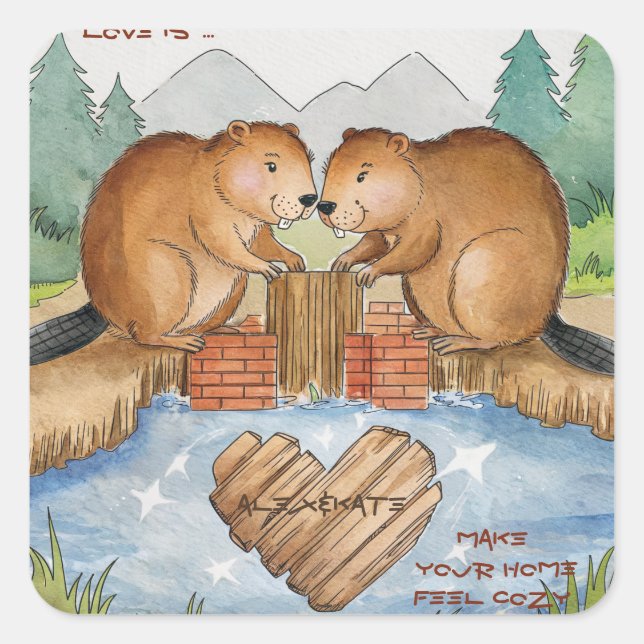 Adesivo Quadrado Beavers no Amor (Frente)