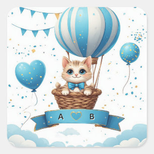 Adesivo Quadrado Bebê Balão Chaveirinho Festa de Bebê 🐱