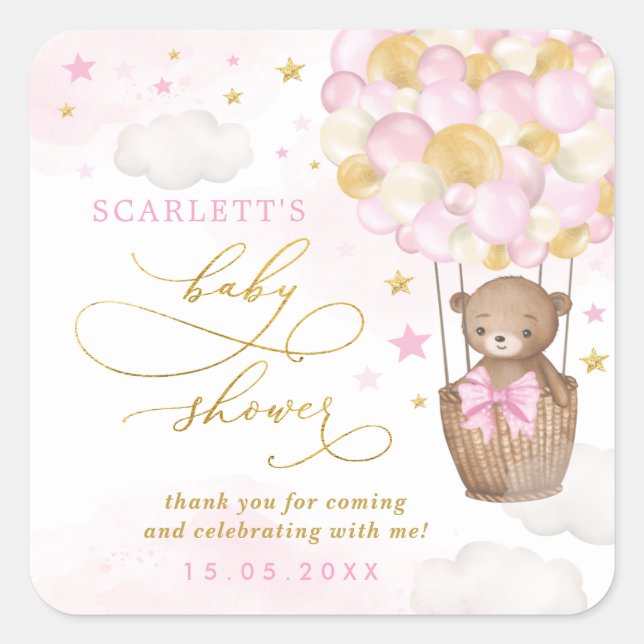 Adesivo Quadrado Bebê bebezinho de Dourado Urso Quente-Ar (Frente)