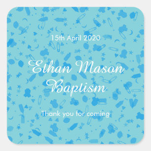 Adesivo Quadrado Bebê Blue Confetti Baptism Christening Favor