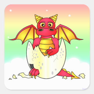 Adesivo Quadrado Bebê de dragão-cúmulo em ovos rachados - Vermelho