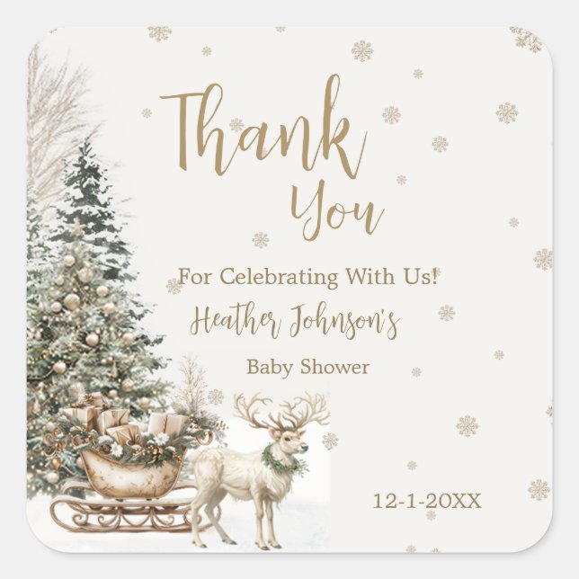 Adesivo Quadrado Bebê de inverno É frio, Chá de fraldas de flocos d (Frente)