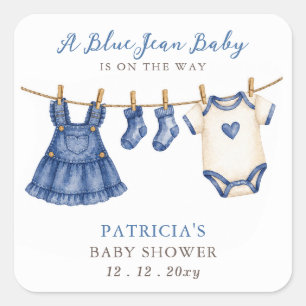 Adesivo Quadrado Bebê de Jeans Azul a Caminho Menina Chás de Bebê
