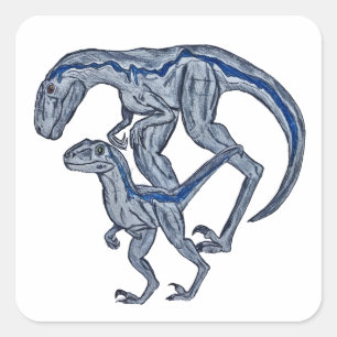 Adesivo Quadrado Bebê dinossauro Raptor menino menina recém-nascido