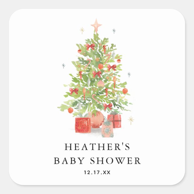 Adesivo Quadrado Bebê É Frio Fora do Chá de fraldas de Natal (Frente)