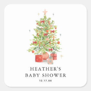 Adesivo Quadrado Bebê É Frio Fora do Chá de fraldas de Natal