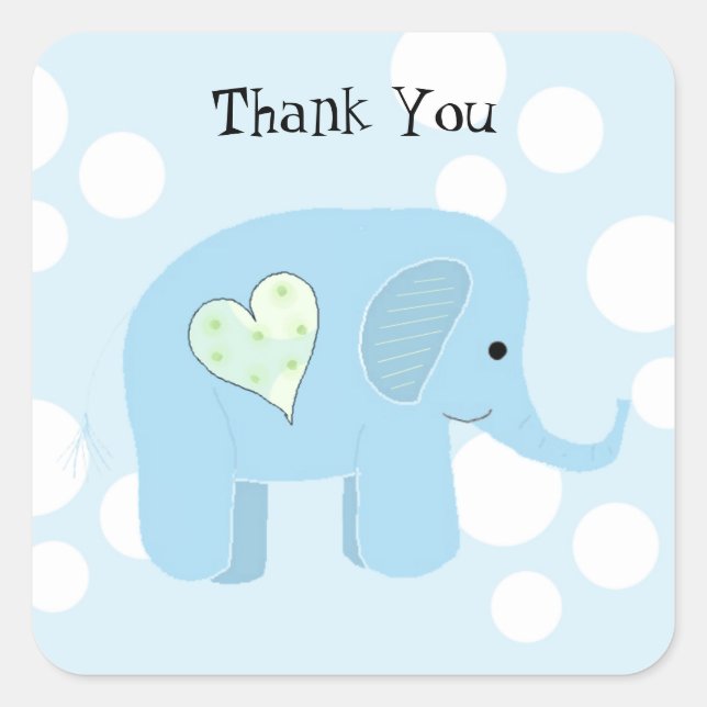 Adesivo Quadrado Bebê Elefante Fofo Obrigado (Frente)