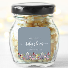 Adesivo Quadrado Bebê em Blogue Flores Selvagens Chá de fraldas Azu