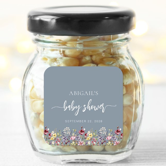 Adesivo Quadrado Bebê em Blogue Flores Selvagens Chá de fraldas Azu (Criador carregado)