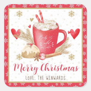 Adesivo Quadrado Bebê, Está Frio Lá Fora Chocolate Quente de Natal