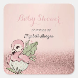Adesivo Quadrado Bebê Flamingo Fofo Brilho Dourado Rosa
