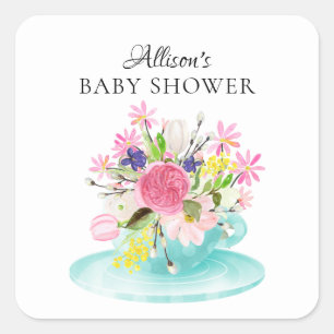 Adesivo Quadrado Bebê Floral Moderno Peony ShowerTea