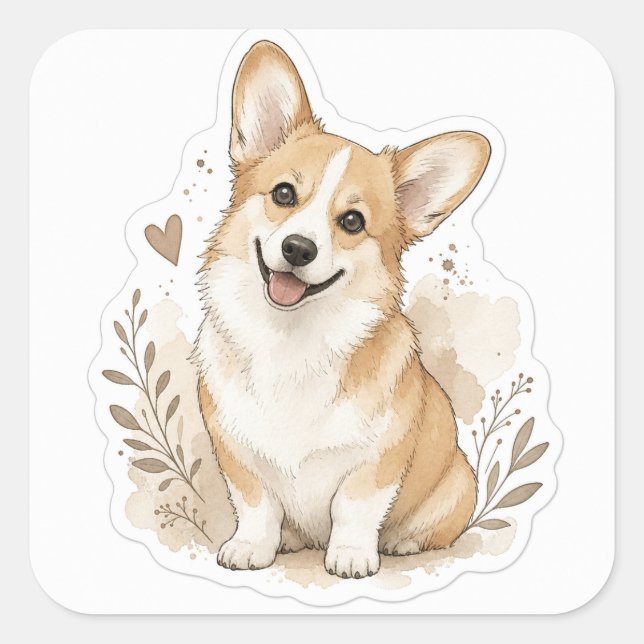 Adesivo Quadrado Bebê fofinho: Corgi (Frente)