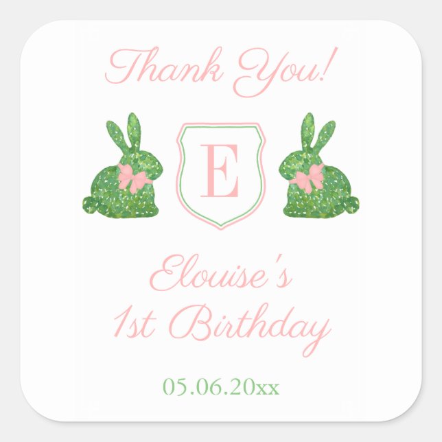 Adesivo Quadrado Bebê Garota Pré-Papoeira Monograma Obrigado (Frente)