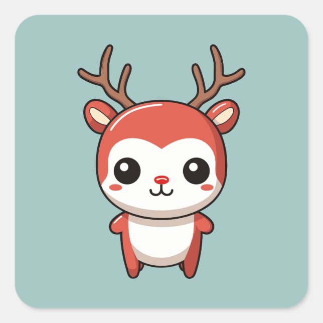 Adesivo Quadrado Bebê Justo de Natal Minimista Rudolph Reindeer (Frente)