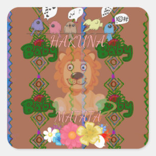 Adesivo Quadrado Bebê Leão Rei Engraçado: Design Hakuna Matata
