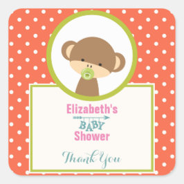 Adesivo Quadrado Bebê macaco com Pacificador no Chá Bolinhas