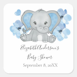 Adesivo Quadrado Bebê Menino Azul Elefante Chuvas de Flores Balão