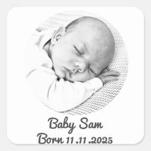 Adesivo Quadrado bebê nasceu anúncio nome personalizado fotografia