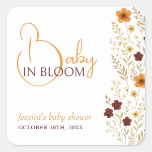 Adesivo Quadrado Bebê no Bloom Autumn Wildflower Chá de fraldas