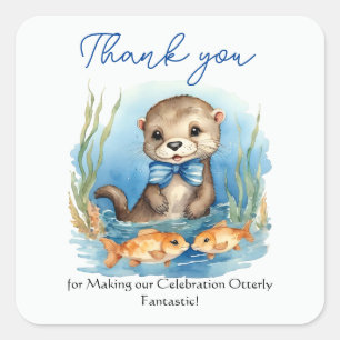Adesivo Quadrado Bebê Otter Boy Chá de fraldas Obrigado