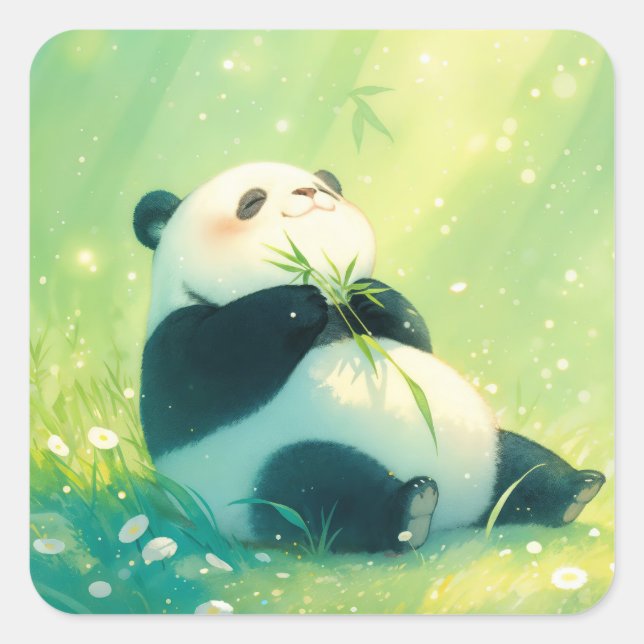 Adesivo Quadrado Bebê Panda Fofo Lancha Bambu (Frente)