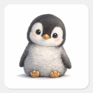 Adesivo Quadrado Bebê Pinguim Fofo – Design Macio e Adorável