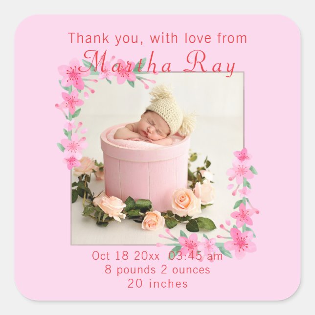 Adesivo Quadrado Bebê Rapariga Sua Foto Aqui Clássica Vinheira (Frente)