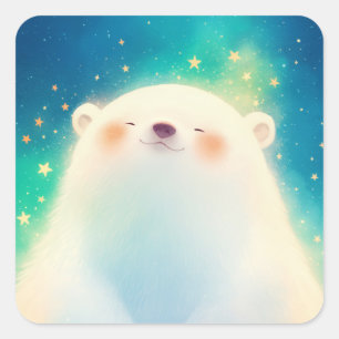 Adesivo Quadrado Bebê Urso Polar Fofo com Sorriso Radiante