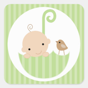 Adesivo Quadrado Bebê verde no guarda-chuva