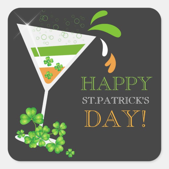 Adesivo Quadrado Bebendo irlandês Shamrock Cocktail Stickers (Frente)