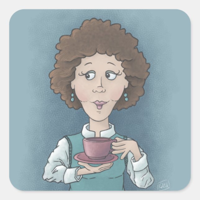 Adesivo Quadrado Bebendo Tea Square Sticker (Frente)