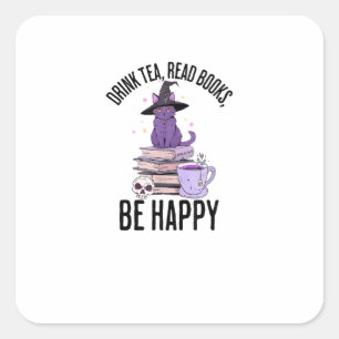 Adesivo Quadrado Beber Ler Livros Design de Halloween Whimsigoth