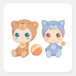 Adesivo Quadrado Bebês Gêmeos Bebês Gatos De Gato 2