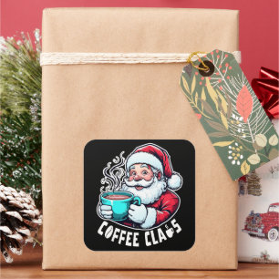 Adesivo Quadrado Bebida Quente do Papai Noel Coffee Claus