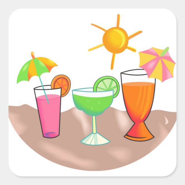 Adesivo Quadrado Bebidas na praia (Frente)