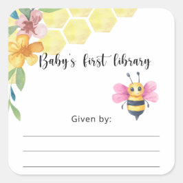 Adesivo Quadrado Bee Baby Shower bookplate, books for baby