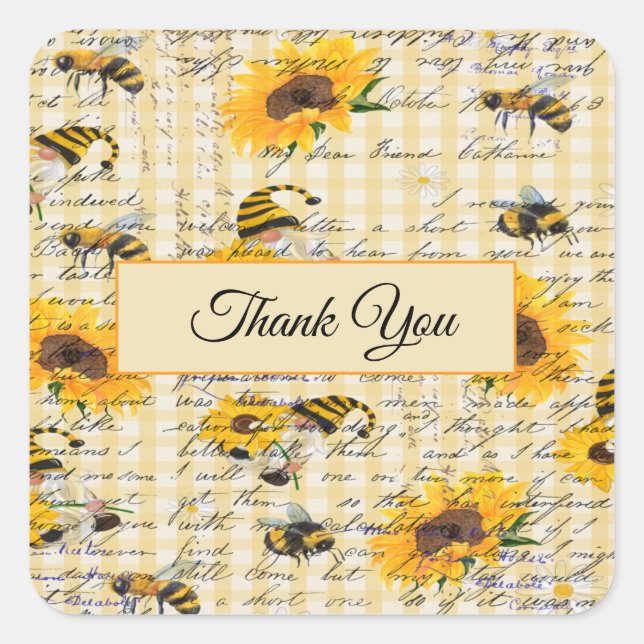 Adesivo Quadrado Bee Gnomo Sunflower (Frente)