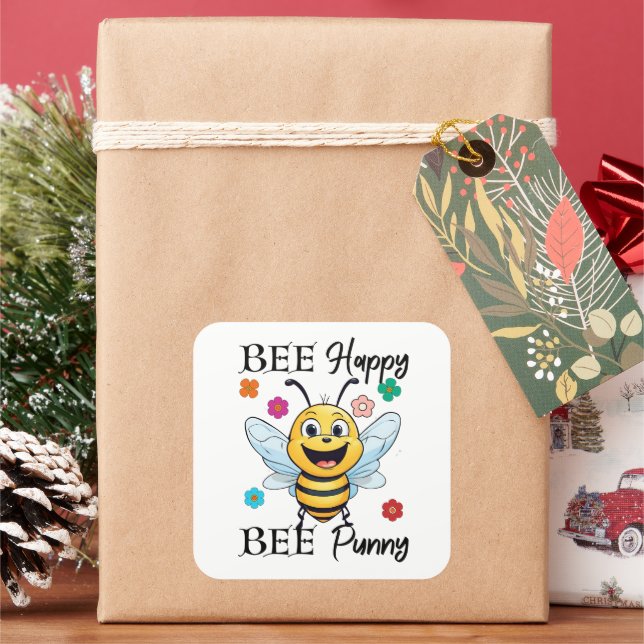 Adesivo Quadrado Bee Happy Bee Punny (Feriado)