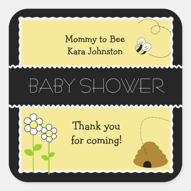 Adesivo Quadrado Bee Happy Bumble Bee 2 SQUARE Favor Sticker (Frente)