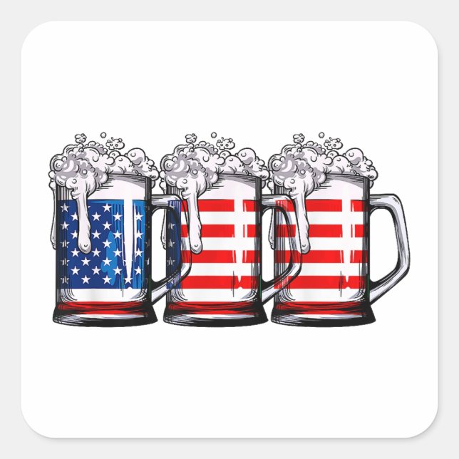 Adesivo Quadrado Beer American Flag 4 de julho Men Merica Dr. (Frente)