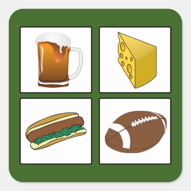 Adesivo Quadrado Beer Cheese Brats Football Sticker (Frente)