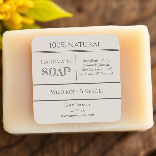 Adesivo Quadrado Bege | Rótulos de produto para componentes de sabã (Criador carregado)